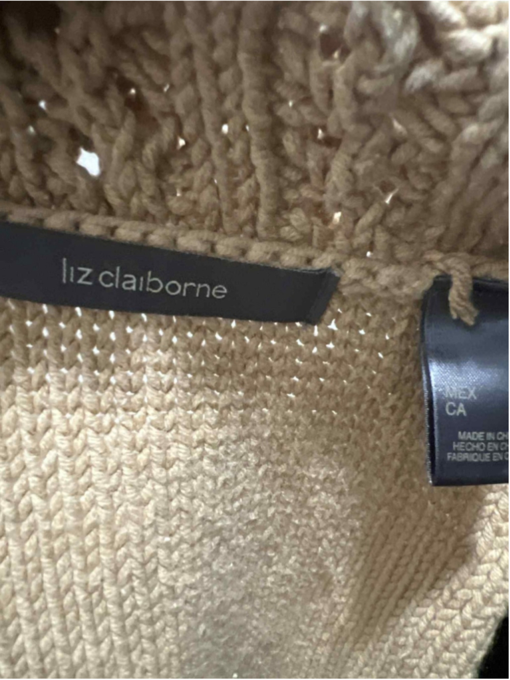 Liz Claiborne Womens Beige Knit Cardigan Sweater Scalloped Trim Button Front - Picture 7 of 9